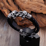 Stainless Steel Men's Leather Wristband with Magnetic Buckle