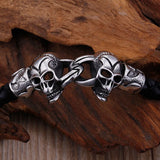 Stainless Steel Men's Leather Wristband with Magnetic Buckle