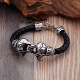 Stainless Steel Men's Leather Wristband with Magnetic Buckle