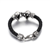 Stainless Steel Men's Leather Wristband with Magnetic Buckle