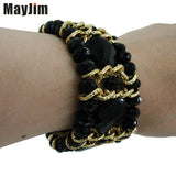 Elastic Crystal Bead Bracelet with Aluminum Chain
