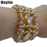 Elastic Crystal Bead Bracelet with Aluminum Chain