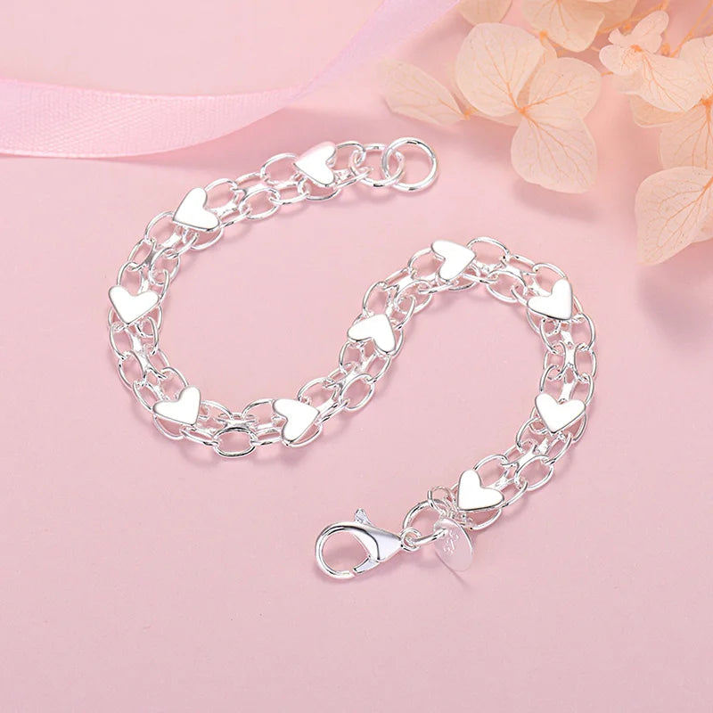 925 Silver Heart Bracelets for Women Jewelry Wedding Party