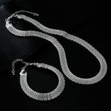 925 Sterling Silver Net Chain Bracelet Necklace Set