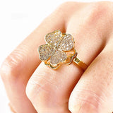 Four-Leaf Clover Rotating Zircon Ring Open Ring