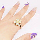 Four-Leaf Clover Rotating Zircon Ring Open Ring