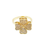 Four-Leaf Clover Rotating Zircon Ring Open Ring
