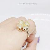 Four-Leaf Clover Rotating Zircon Ring Open Ring
