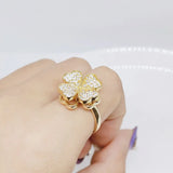 Four-Leaf Clover Rotating Zircon Ring Open Ring
