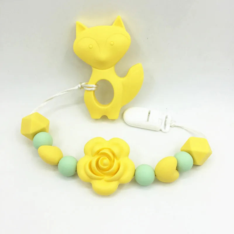 Silicone Fox Teether Pacifier Clip - Universal Soother Flower Clip
