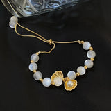 Pearl Cat-Eye Bracelet - Japanese Style Metal Sense