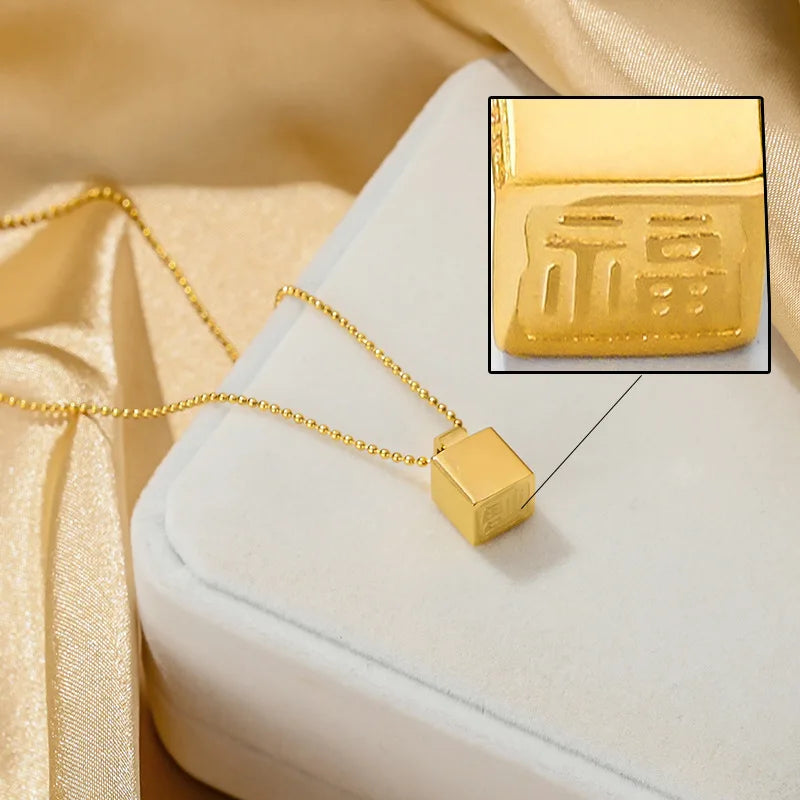 Square Titanium Steel Pendant Necklace