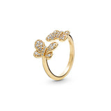 925 Silver Ginkgo Leaf Heart Honeycomb Butterfly Ring for Girlfriend
