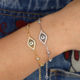 Silver Mini CZ Evil Eye Bangle Bracelet for Women