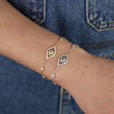 Silver Mini CZ Evil Eye Bangle Bracelet for Women