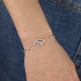 Silver Mini CZ Evil Eye Bangle Bracelet for Women