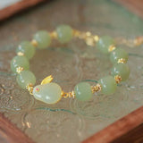 Green Beaded Hetian Jade Bunny Bracelet for Women