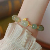 Green Beaded Hetian Jade Bunny Bracelet for Women
