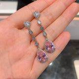 Pink Drop-Shaped Stone Pendant Earrings S925 for Couple