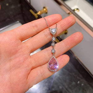 Pink Drop-Shaped Stone Pendant Earrings S925 for Couple