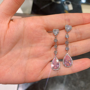Pink Drop-Shaped Stone Pendant Earrings S925 for Couple