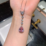 Pink Drop-Shaped Stone Pendant Earrings S925 for Couple