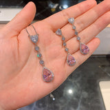 Pink Drop-Shaped Stone Pendant Earrings S925 for Couple