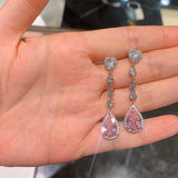 Pink Drop-Shaped Stone Pendant Earrings S925 for Couple