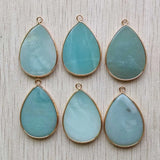 8pcs Amazonite Stone Water Drop Pendants for Jewelry Making