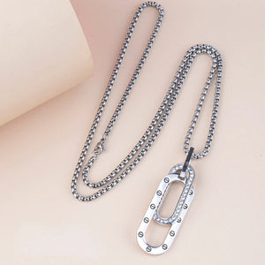 Hip Hop Double Ring Dotted Diamond Stainless Steel Necklace