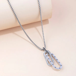 Hip Hop Double Ring Dotted Diamond Stainless Steel Necklace