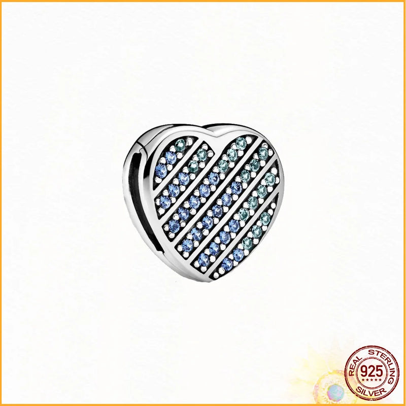 925 Sterling Silver Pav ? Heart Clip Charm for Reflexions Bracelet