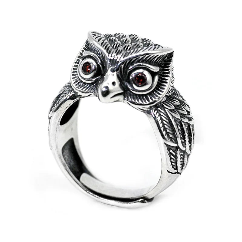 Hot Men Women Silver Retro Owl Opening Adjustable Ring Jewelry