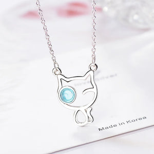 Women's Silver Eye Kitten Pendant Necklace Jewelry
