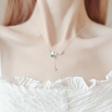 Silver Zircon Ginkgo Leaf Pendant Necklace TZ010