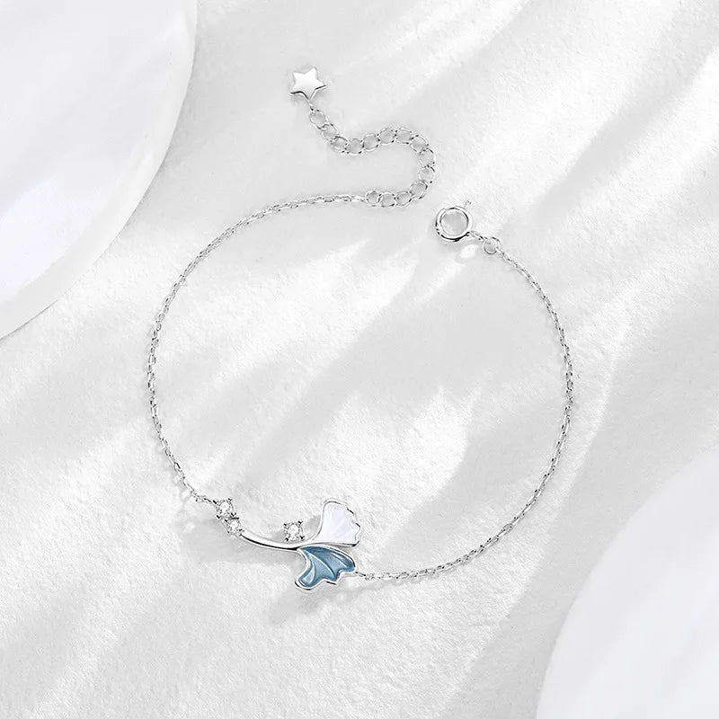 Silver Zircon Ginkgo Leaf Pendant Necklace TZ010