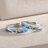 Silver Drop Glue Fox Couple Open Ring JZ0160