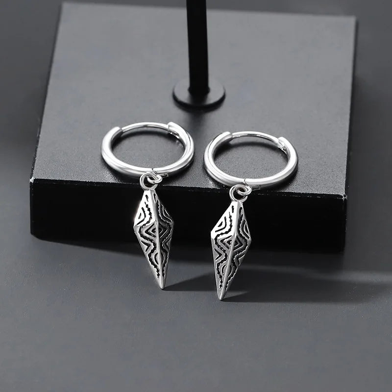 Silver Retro Ethnic Diamond Pendant Earrings