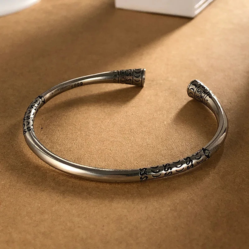 Women's Retro Silver Totem Ethnic Open Bracelet