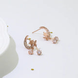 Women's Silver Rose Star Moon Zircon Earrings