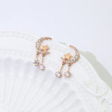 Women's Silver Rose Star Moon Zircon Earrings