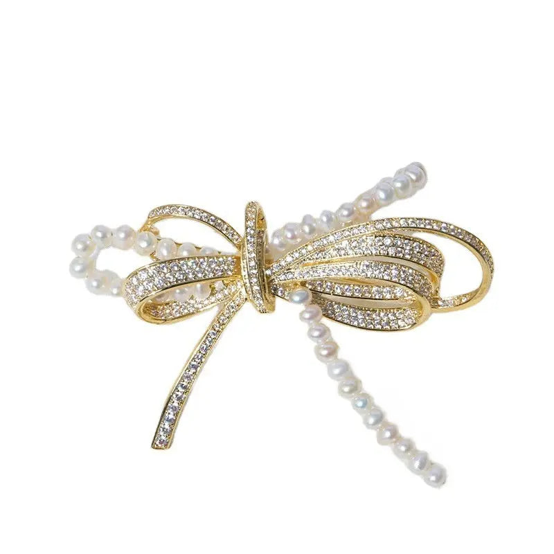 14K Plated Freshwater Pearl Bowknot Brooch