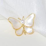 14K Plated Freshwater Pearl Shell Butterfly Brooch Lady Costume Jewelry