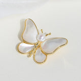 14K Plated Freshwater Pearl Shell Butterfly Brooch Lady Costume Jewelry