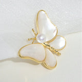14K Plated Freshwater Pearl Shell Butterfly Brooch Lady Costume Jewelry