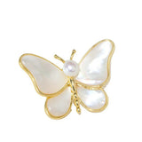 14K Plated Freshwater Pearl Shell Butterfly Brooch Lady Costume Jewelry