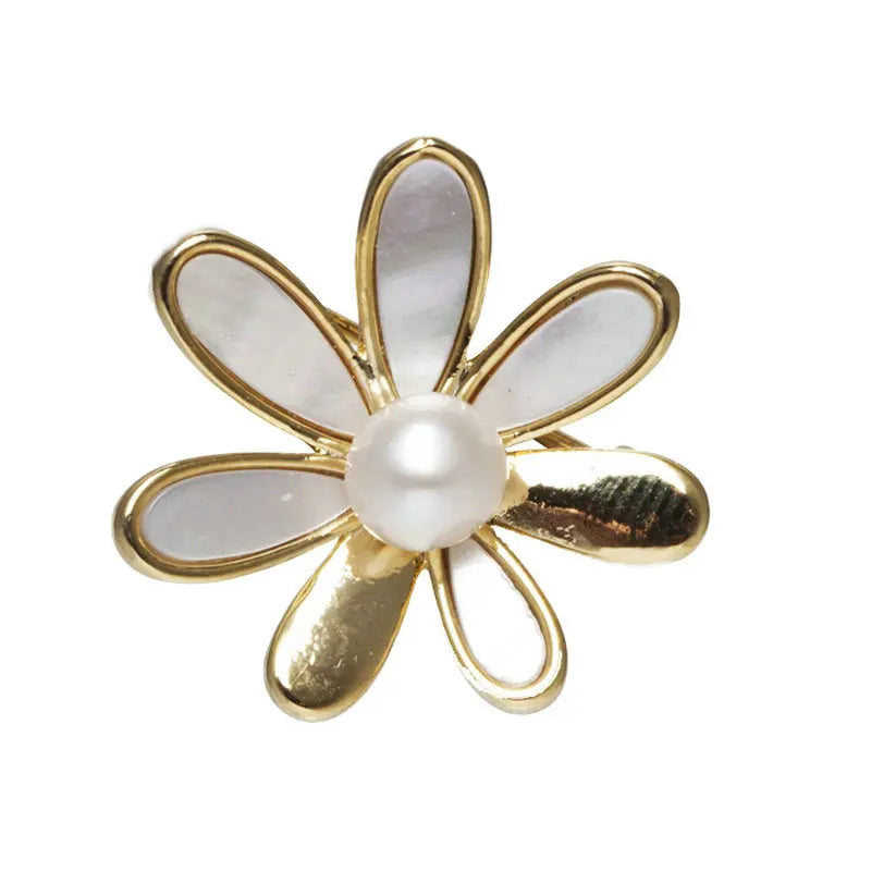14K Plated Freshwater Pearl Shell Flower Brooch Pin Scarf Buckle