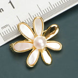 14K Plated Freshwater Pearl Shell Flower Brooch Pin Scarf Buckle