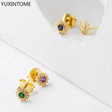 925 Silver Crystal Zircon Flower Ear Studs