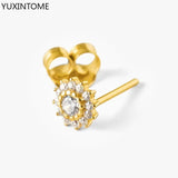 925 Silver Crystal Zircon Flower Ear Studs